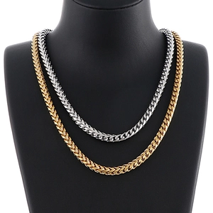 Hip hop style titanium steel dragon bone chain necklaces in gold and silver finishes