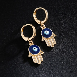 Hamsa Hand Dangle Earrings Evil Eye 18K Gold Plated Brass Zircon Enamel Fashion Jewelry For Women