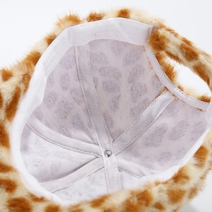 Close-up of the plush tiger pattern baseball cap showing interior lining and stitching