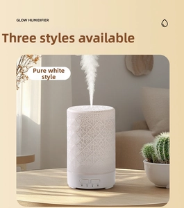 Detail of pure white glow humidifier showing crackle pattern and functional timing buttons