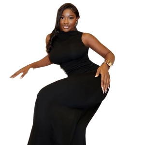 Elegant sleeveless black high neck maxi bodycon dress with backless slimming design