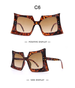Detail view of tortoiseshell oversized square sunglasses with thick acetate frame