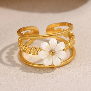 French Vintage Flower Open Ring 18K Gold Plated Stainless Steel Multi Layer Adjustable Jewelry Accessory For Women