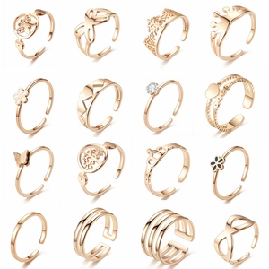 Minimalist Stainless Steel Adjustable Open Ring For Women Rose Gold Silver Hollow Butterfly Heart Crown Rhinestone Finger Ring Jewelry