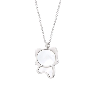 Cute cat silhouette necklace with white mother of pearl pendant in polished titanium steel