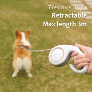 Minimalistische hondenriem met 3m uittrekbare kabel en ergonomische handgreep wit