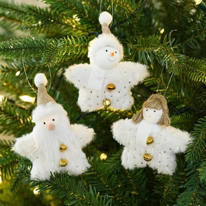 Christmas Star Plush Ornaments With Golden Bells Santa Snowman Reindeer Angel Doll Hanging Tree Decorations Home Decor