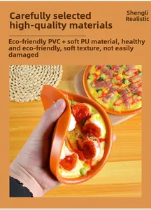Detailed close-up showing the flexible PU texture of a realistic shrimp pizza model