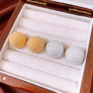 Minimalist matte textured round ball stud earrings in gold and silver finish set