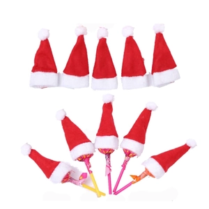 Mini Christmas Hats Non-woven Fabric Lollipop Candy Topper Decoration For Holiday Party Wine Bottle Mini Caps Red White