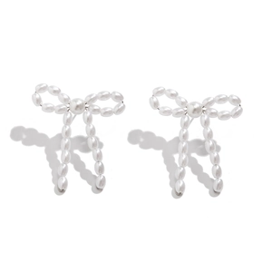 Elegant French bow knot earrings with imitation pearls and tassels for a minimalist look