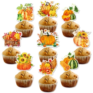 Thanksgiving Kürbis Sonnenblume Cupcake Topper Herbst Ernte Party Dekorationen Papier Kucheneinsätze Geburtstag Heimdekor