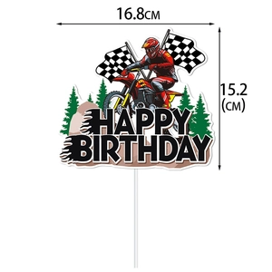 Detail view of motocross birthday cake topper measuring 16.8cm width and 15.2cm height