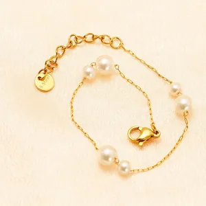 Elegant White Artificial Pearl Bracelet 18K Gold Plated Stainless Steel Adjustable Link Chain High-End Minimalist Jewelry For Women