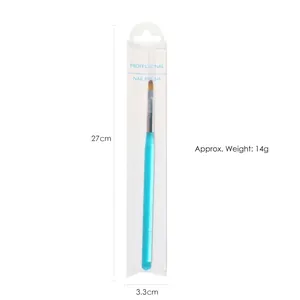 Professional ocean blue nail art liner brush with transparent handle and metal ferrule