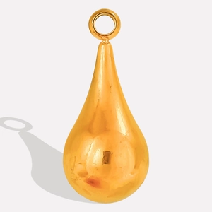 Polished golden teardrop pendant charm with a closed loop ring for DIY jewelry making