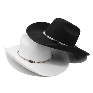 Western wool cowboy felt hats in black and white with ethnic patterned decorative bands