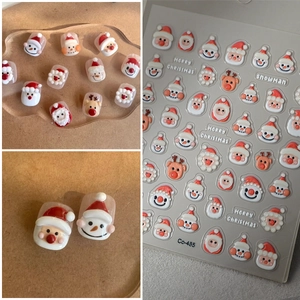 Christmas Nail Stickers 5D Embossed Santa Claus Snowman Reindeer Cartoon Design Waterproof DIY Manicure Decals For Women