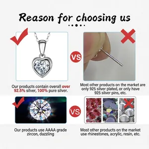 Collier cœur en argent sterling S925 avec pendentif serti d'un zircon cubique 4A