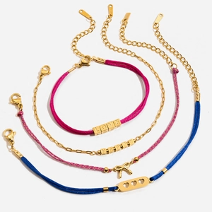 Bracelet En Corde Tissée Et Acier Inoxydable Plaqué Or 18K Lettres LOVE HAPPY Coeur Noeud Bijoux De L'Amitié Réglables Pour Femmes