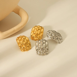 Woven Texture Geometric Earrings 18K Gold Plated Stainless Steel Irregular Square Fashion Jewelry For Women