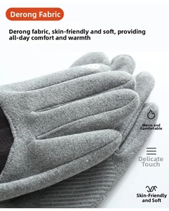 Nahaufnahme grauer Thermo-Handschuhe mit weicher gebürsteter Textur und rutschfester Innenhand