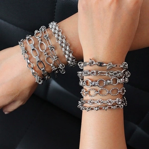 Stainless Steel Bracelet For Women Non-Fading Geometric Link Chain Handmade Versatile Ins Style Adjustable