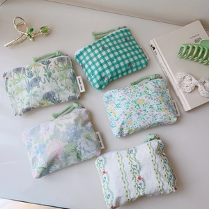 Lot de 5 porte-monnaie en coton aux motifs floraux et à carreaux avec fermeture zippée