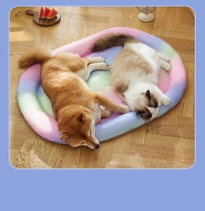 Alfombra refrescante arcoíris para mascotas con diseño ovalado espacioso para el verano