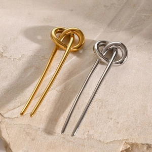 Minimalist 18K Gold Plated Stainless Steel Knotted Hair Stick Elegant U Shaped Hair Fork For Women Daily Party Jewelry