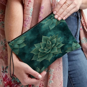 Floral Succulent Makeup Bag Portable Zipper Cosmetic Pouch Linen Polyester Travel Toiletry Organizer For Women
