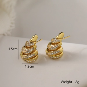 Detail view showing 1.5cm x 1.2cm dimensions of 18K gold plated geometric stud earrings
