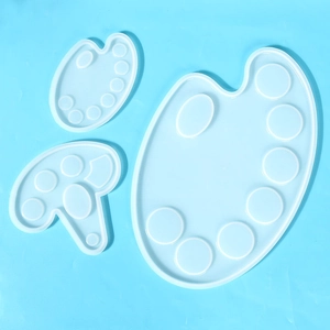 Detailed set of three palette-shaped silicone molds for epoxy resin and art DIY projects