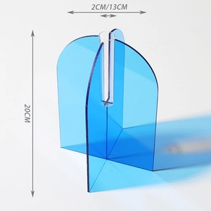 Blue acrylic geometric vase dimensions: height 20cm, width 13cm, tube diameter 2cm