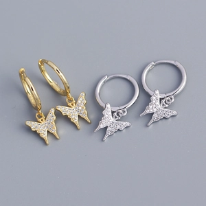 Butterfly Hoop Earrings With 925 Sterling Silver Earring Post White Zircon Pave Dangle Elegant Sweet Jewelry For Women