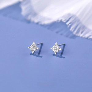 Elegant S925 sterling silver star stud earrings with sparkling cubic zirconia stones