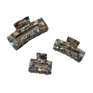 Vintage marble patterned acetate hair claw clips in three sizes for women with floral design