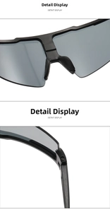 Detail view of anti-slip nose pads and durable hinge on black sports cycling sunglasses