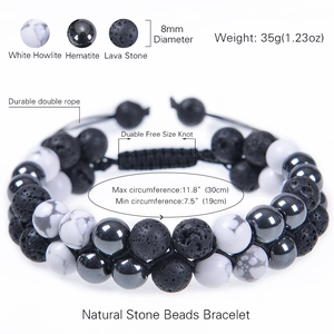 8mm Lavastein und White Howlite doppellagig gewebtes Perlenarmband für Herren und Damen