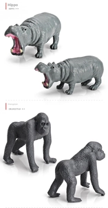 Detailed realistic hippo and gorilla zoo animal figures with lifelike skin textures