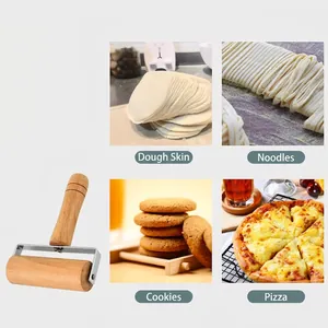 Beech wood rolling pin with metal frame for dumplings, pizza, and cookies baking