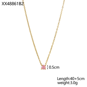 Macro shot of 0.5cm pink gemstone pendant with gold chain, 40+5cm length detail