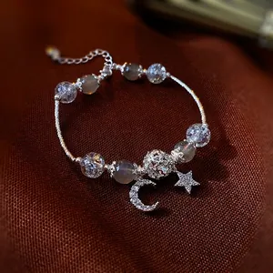 Elegant Alloy Bracelet For Women With Faux Moonstone Cat Eye Heart Butterfly Charms And Sparkling Rhinestones Adjustable