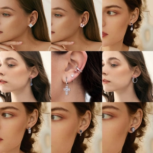 S925 sterling silver earrings set with high-grade blue zircon in various fashion designs