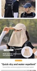 Detail of outdoor sun hat with 8cm brim and detachable face mask for full protection
