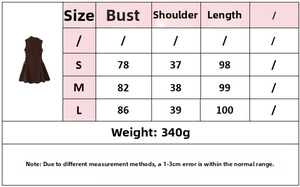 Size chart for brown sleeveless one-shoulder mini dress with metal detail measurements
