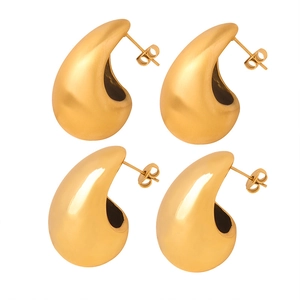 Vintage 18k gold plated hollow teardrop earrings with matte and polished finish