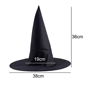 Black Oxford cloth Halloween witch hat with 38cm brim and 36cm height dimensions