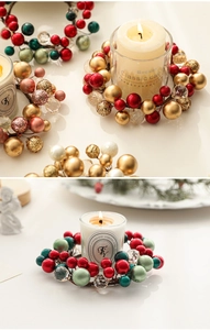 Detail of a 13cm Christmas candle ring with glittery red and gold berry beads