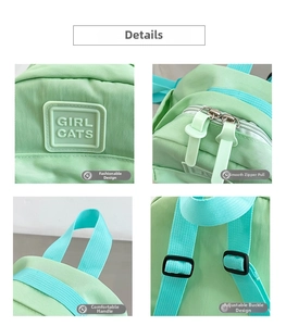 Vue détaillée du sac à dos vert menthe avec double fermeture éclair et bretelles réglables